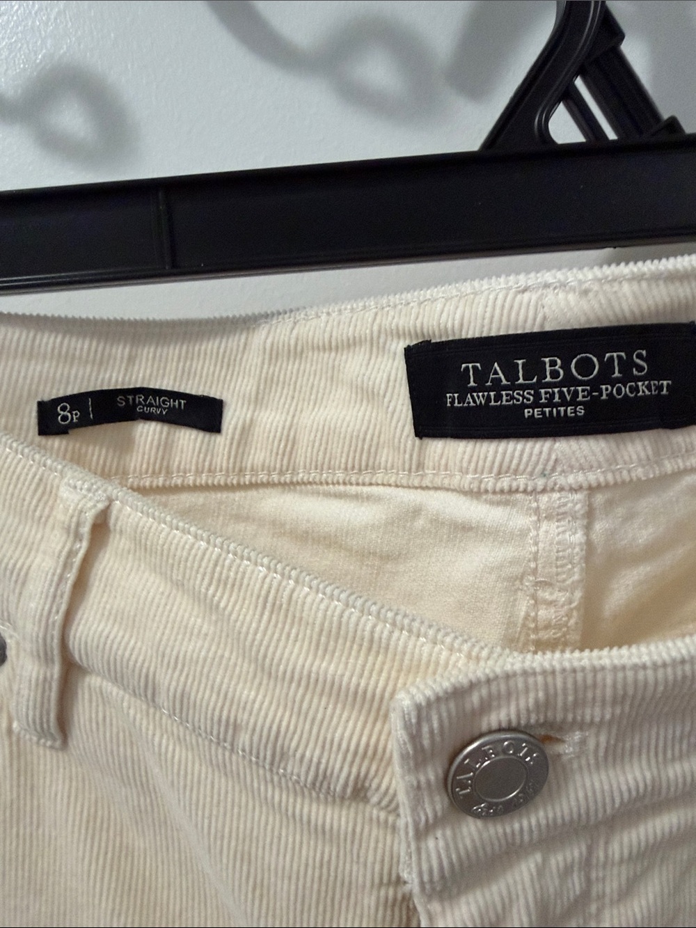 Talbots Cream Straight-Leg Corduroy High Rise Pants - Women's - Picture 2 of 5